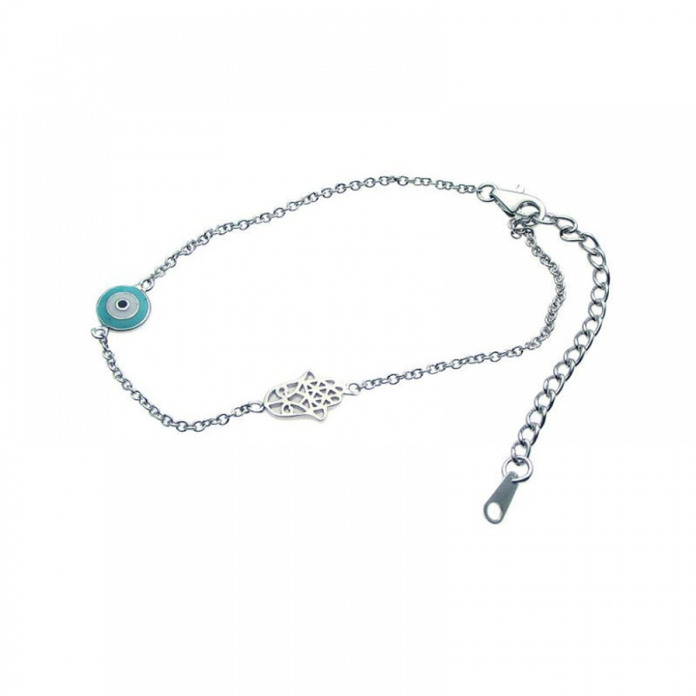 NEW Sterling Silver 925 CZ Evil Eye Chain Bracelet